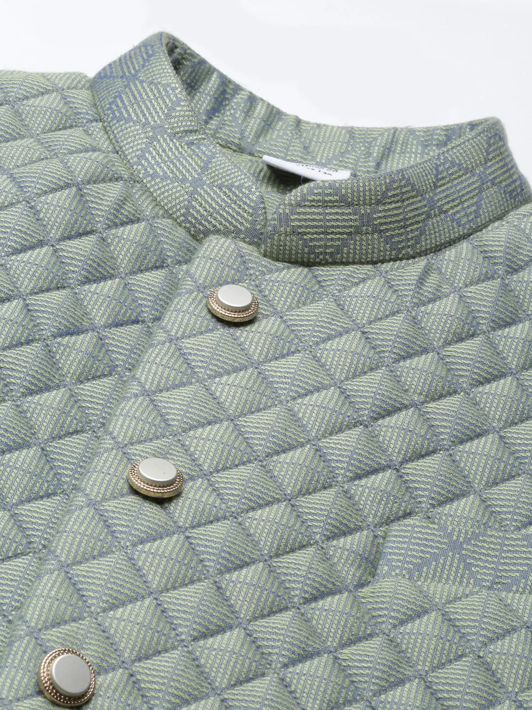 Lime Green Blue Jacquard Quilted Jacket With Green Short Kurta