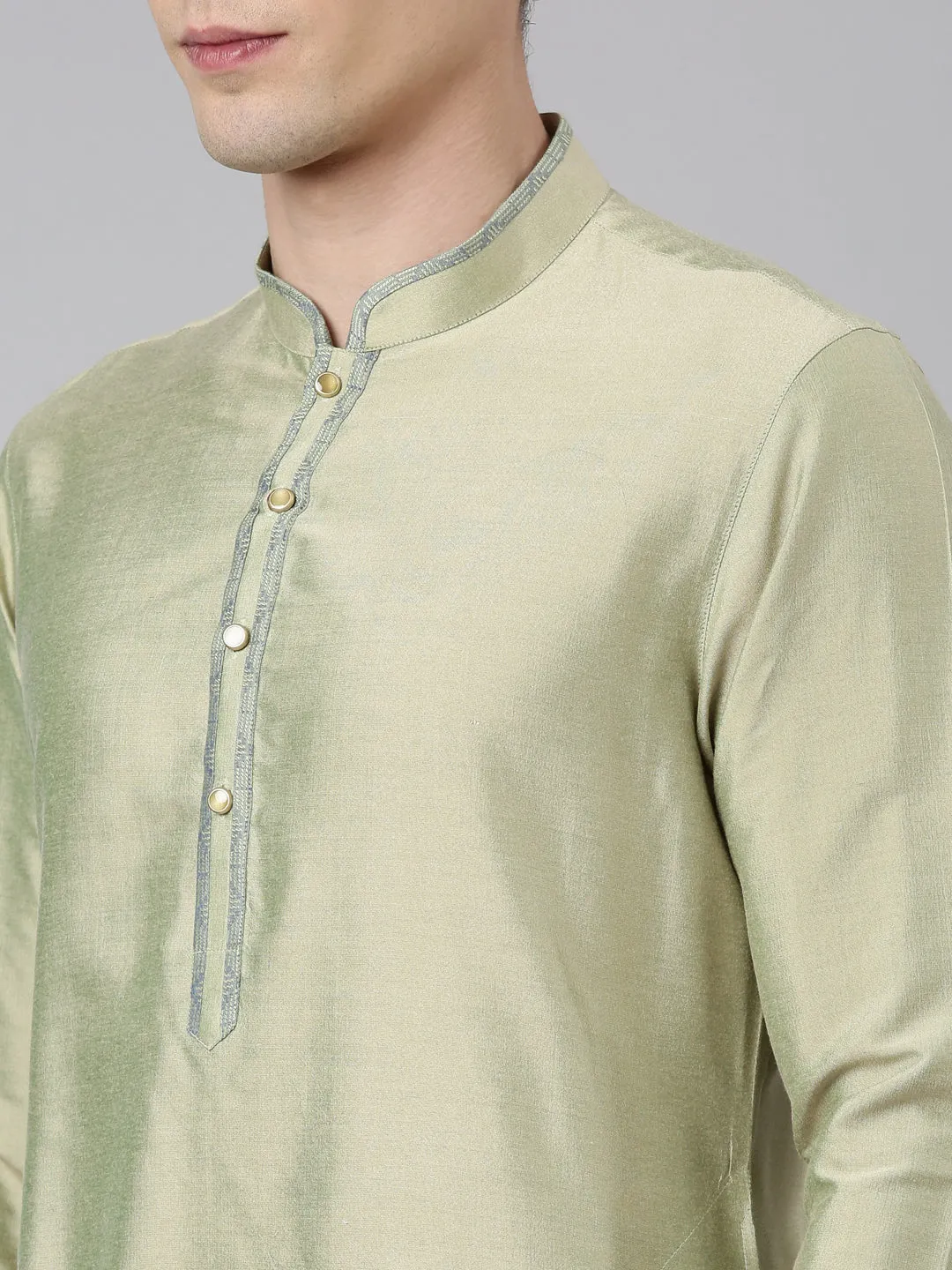 Lime Green Blue Jacquard Quilted Jacket With Green Short Kurta