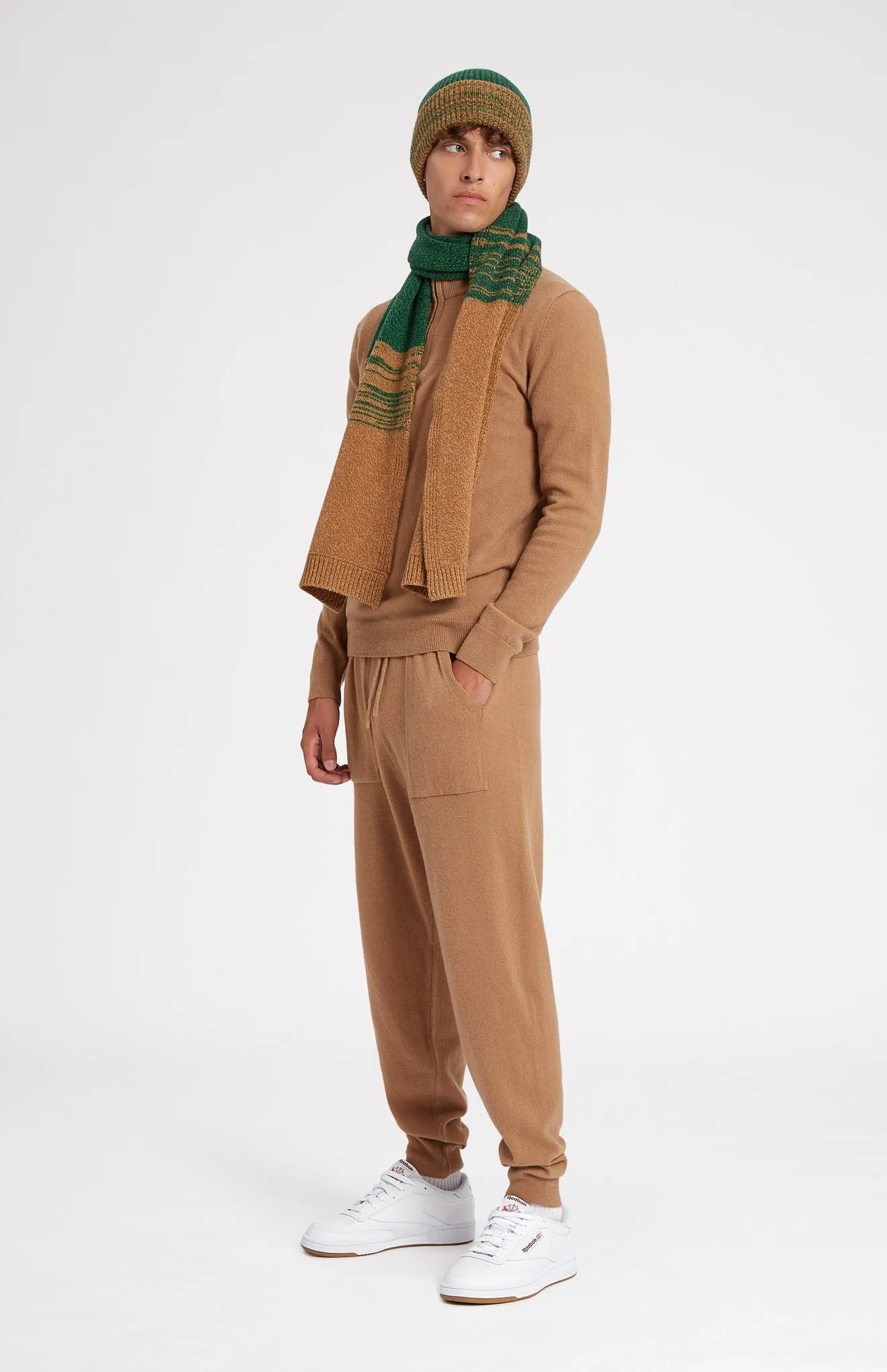 Men's Lambswool Scarf With A Mouline Degrade Effect In Vicuna and Evergreen