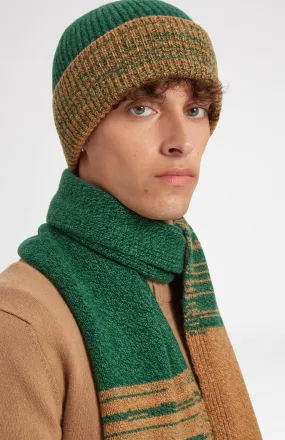 Men's Lambswool Scarf With A Mouline Degrade Effect In Vicuna and Evergreen