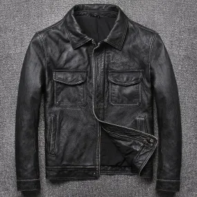Mens Natural Cowhide Leather Slim Fit Jacket Vintage Style Butter Soft Leather