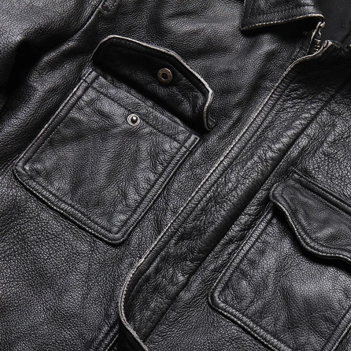 Mens Natural Cowhide Leather Slim Fit Jacket Vintage Style Butter Soft Leather