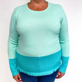 Mint Green and Turquoise Cashmere Crew Neck Jumper Extra Large