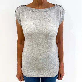 Mist Grey Sleeveless Tunic Style Boat Neck Jumper Medium