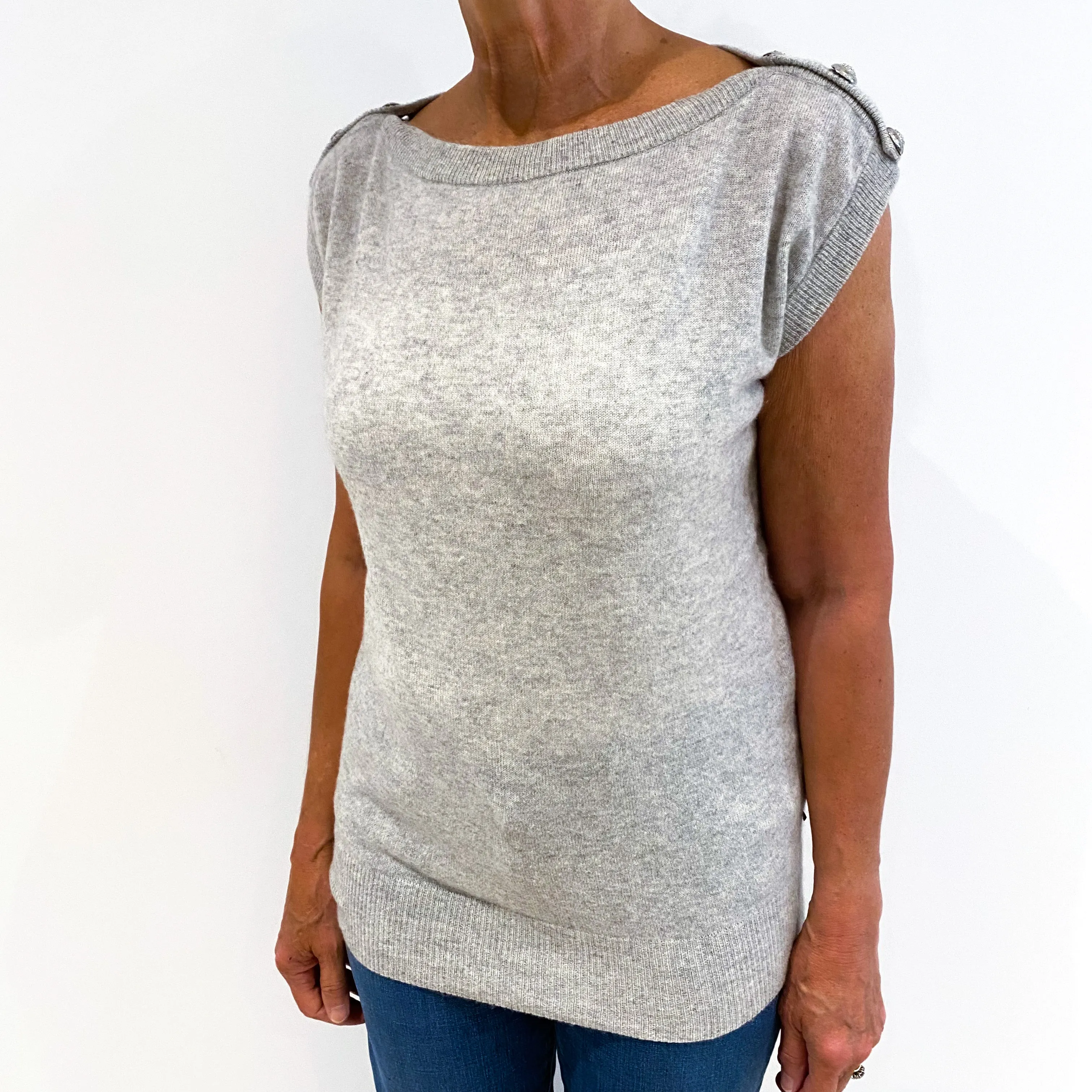 Mist Grey Sleeveless Tunic Style Boat Neck Jumper Medium