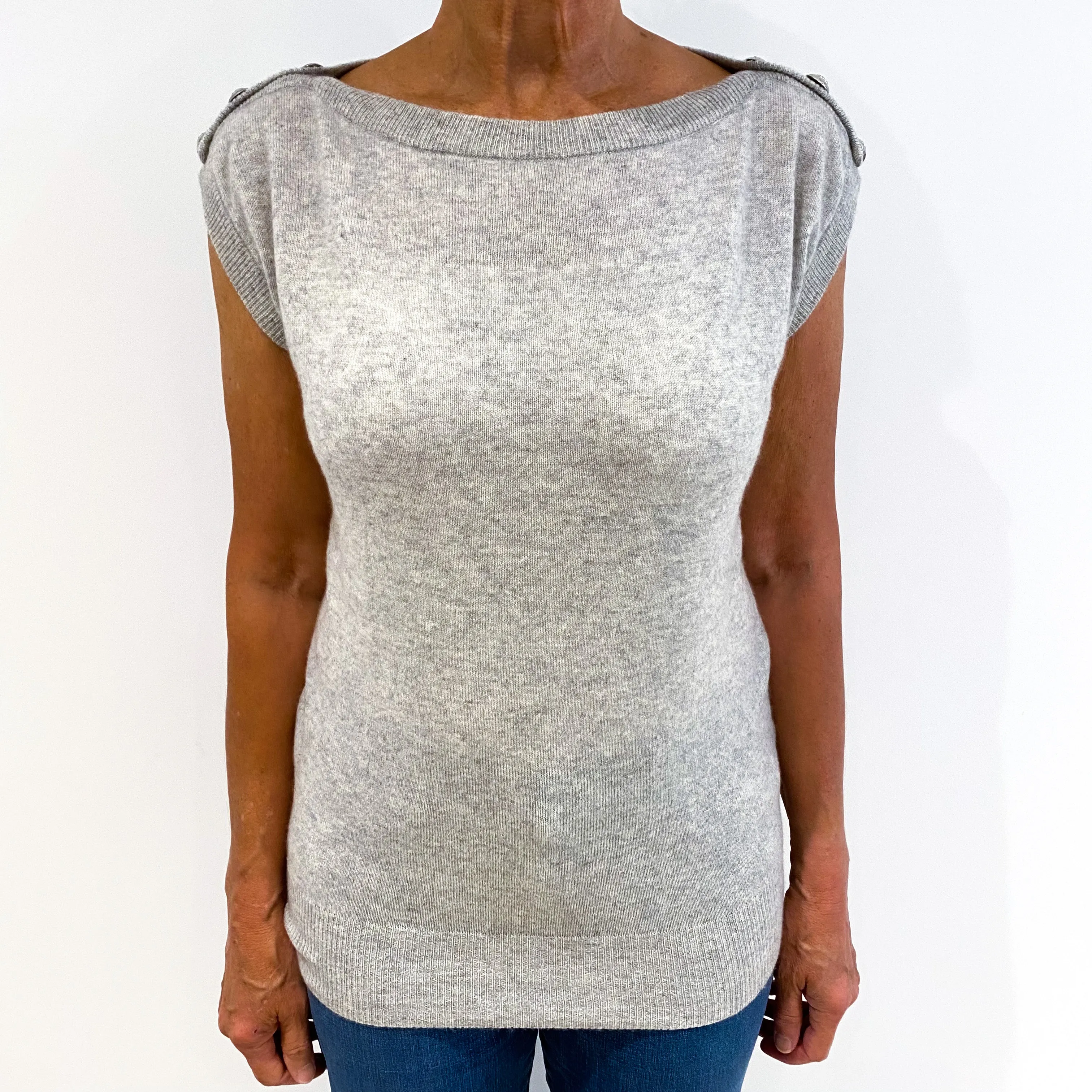Mist Grey Sleeveless Tunic Style Boat Neck Jumper Medium