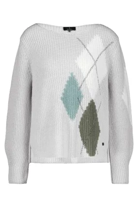Monari 808377 Grey Chalk Diamond Print Round Neck Jumper