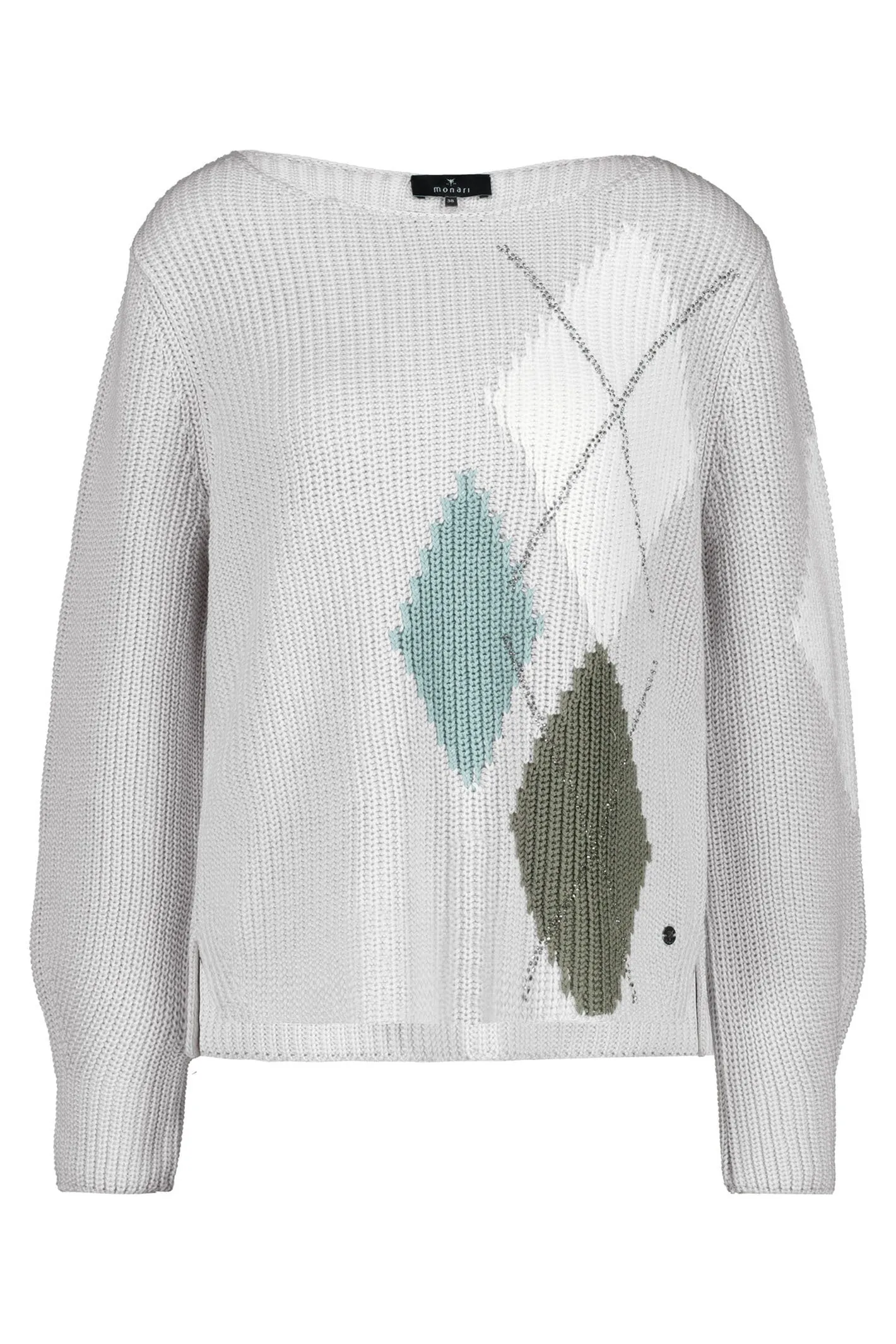 Monari 808377 Grey Chalk Diamond Print Round Neck Jumper