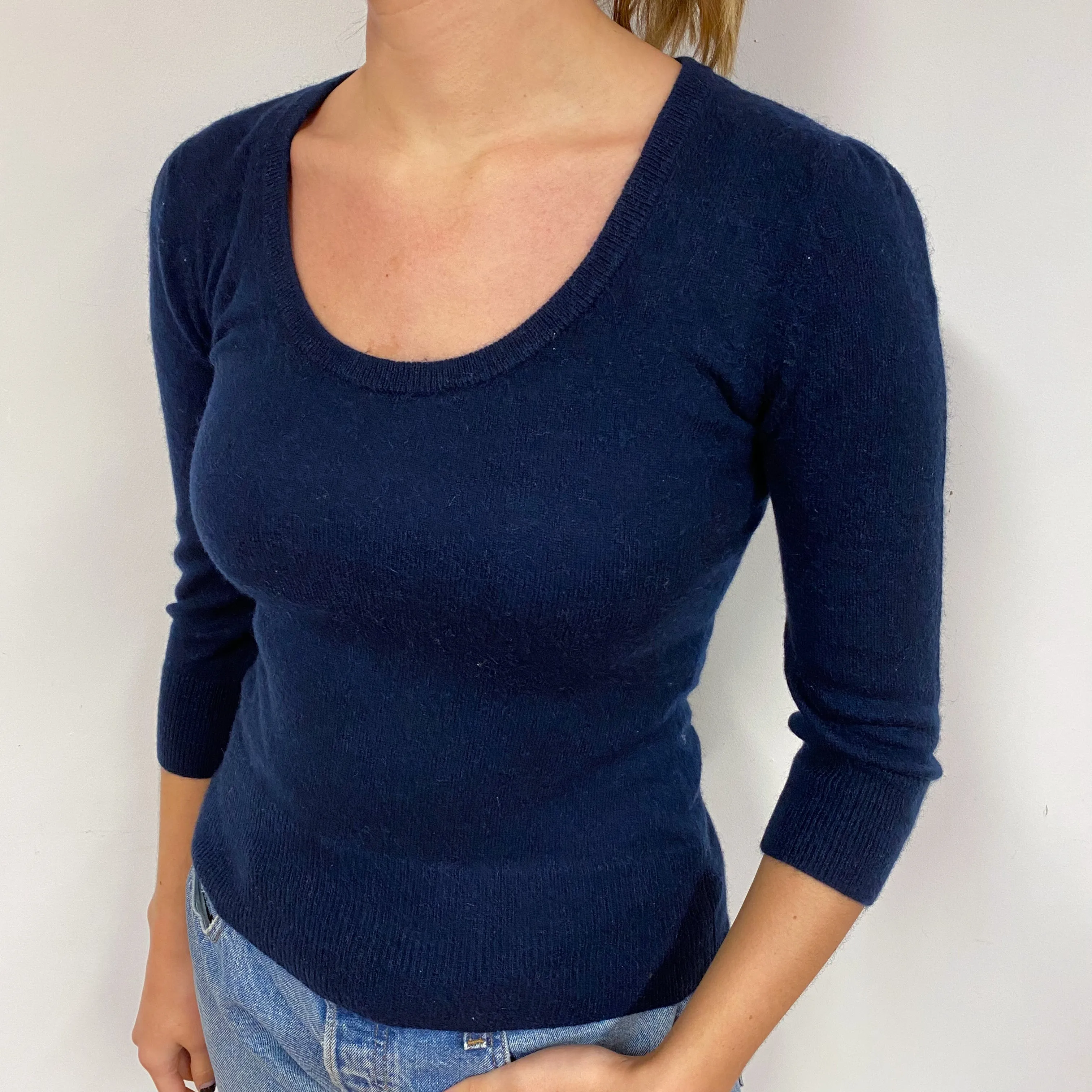 Navy Blue Cashmere Scoop Neck Jumper Small