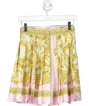No Brand Label???Yellow Pleated Satin Print Mini Skirt UK XS