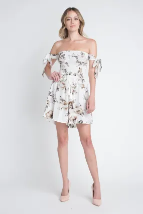 Off Shoulder Smocked Floral Tie Romper | CozyCouture®