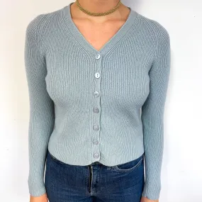 Opal Green Ribbed Cashmere V-Neck Cardigan Small