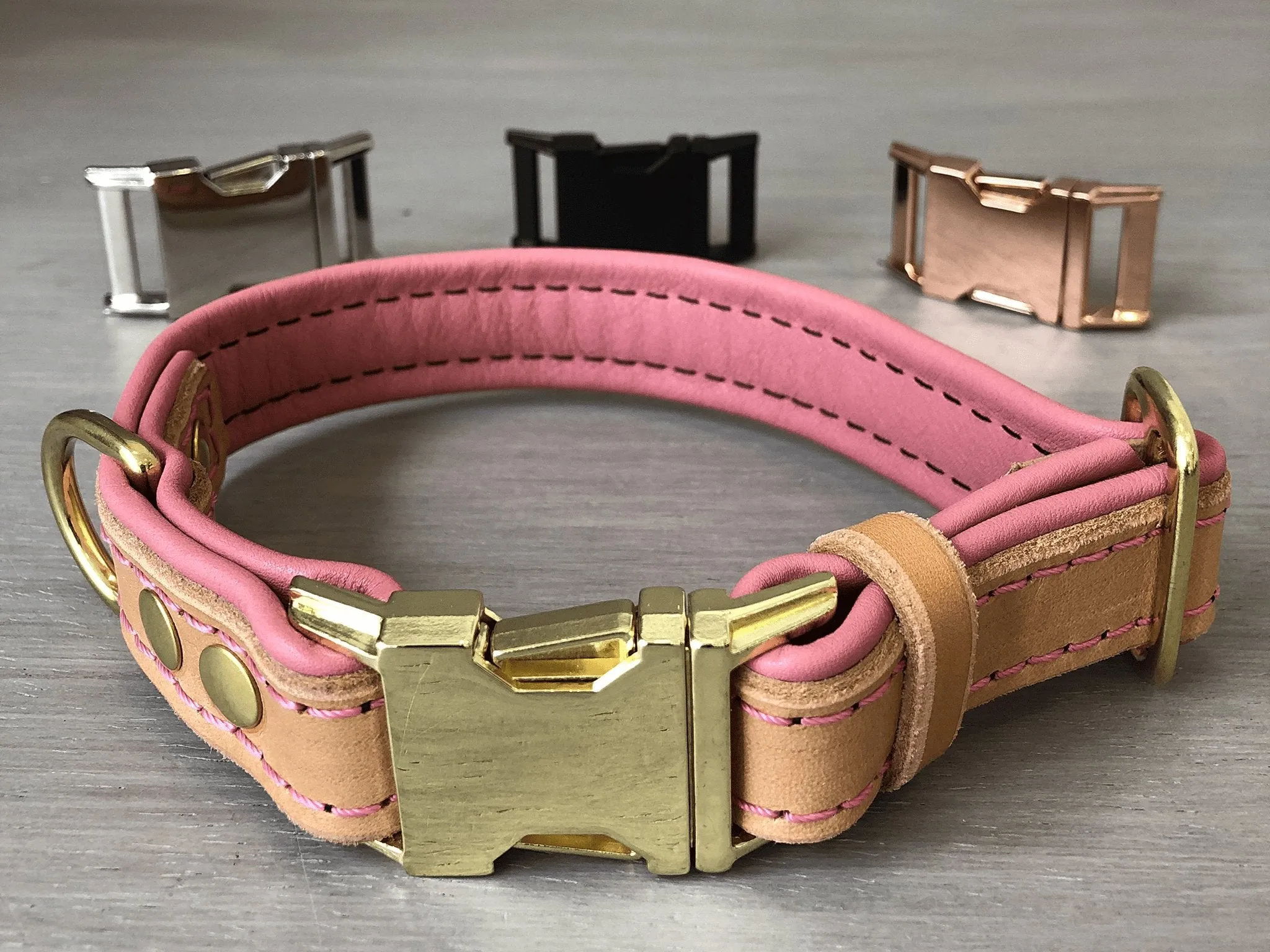 Padded Quick Release Leather Dog Collar With Custom Color and Hardware