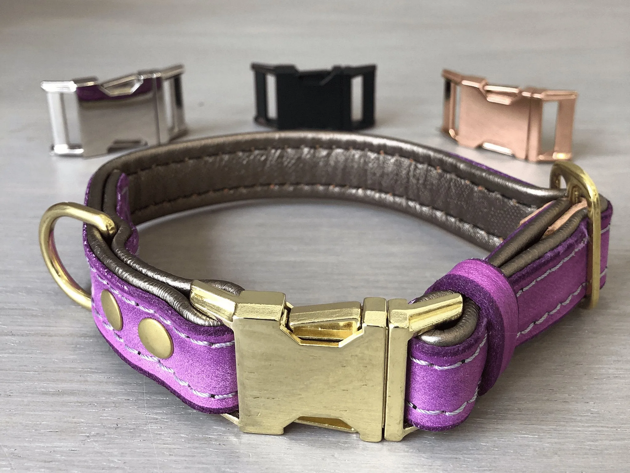 Padded Quick Release Leather Dog Collar With Custom Color and Hardware
