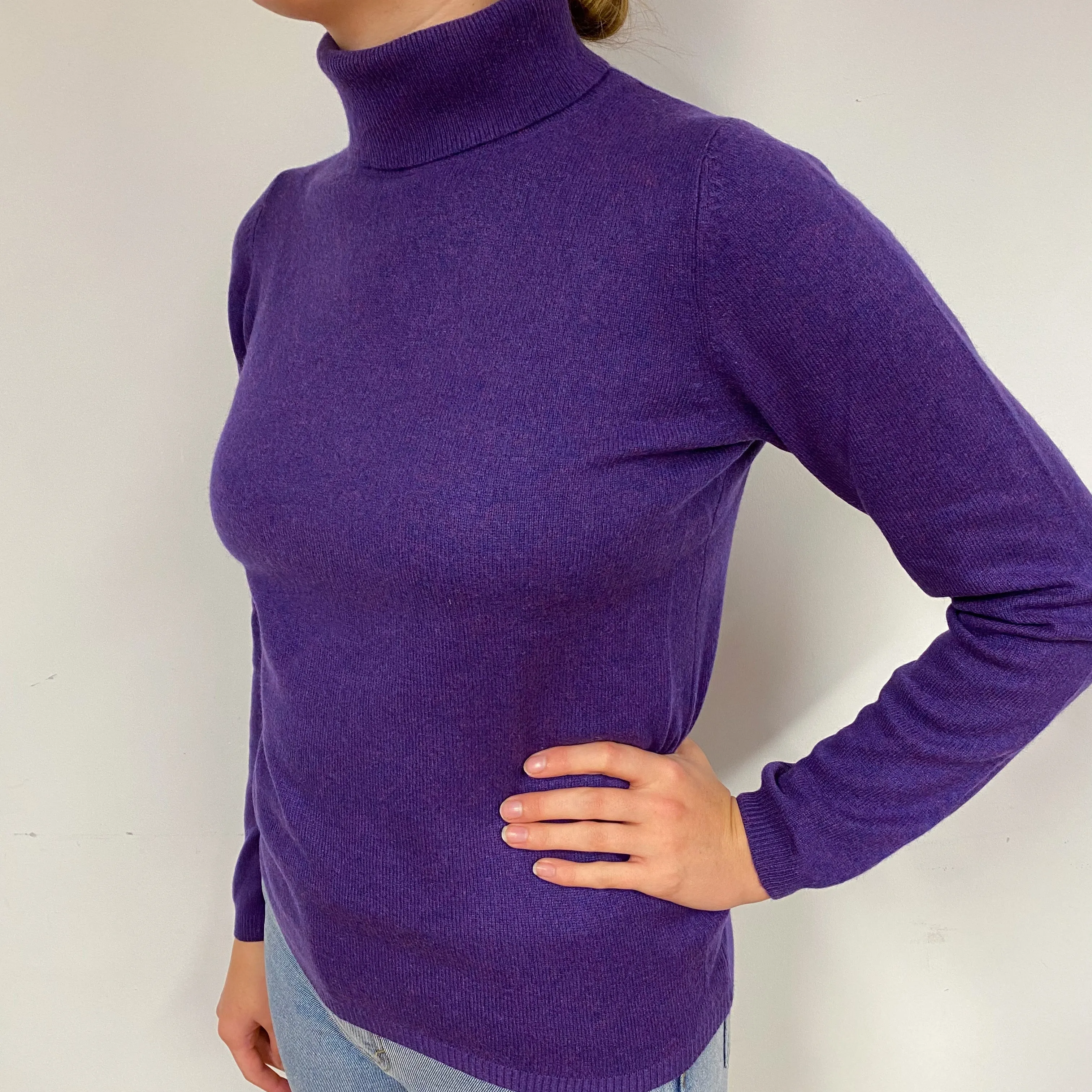 Pansy Purple Cashmere Polo Neck Jumper Small