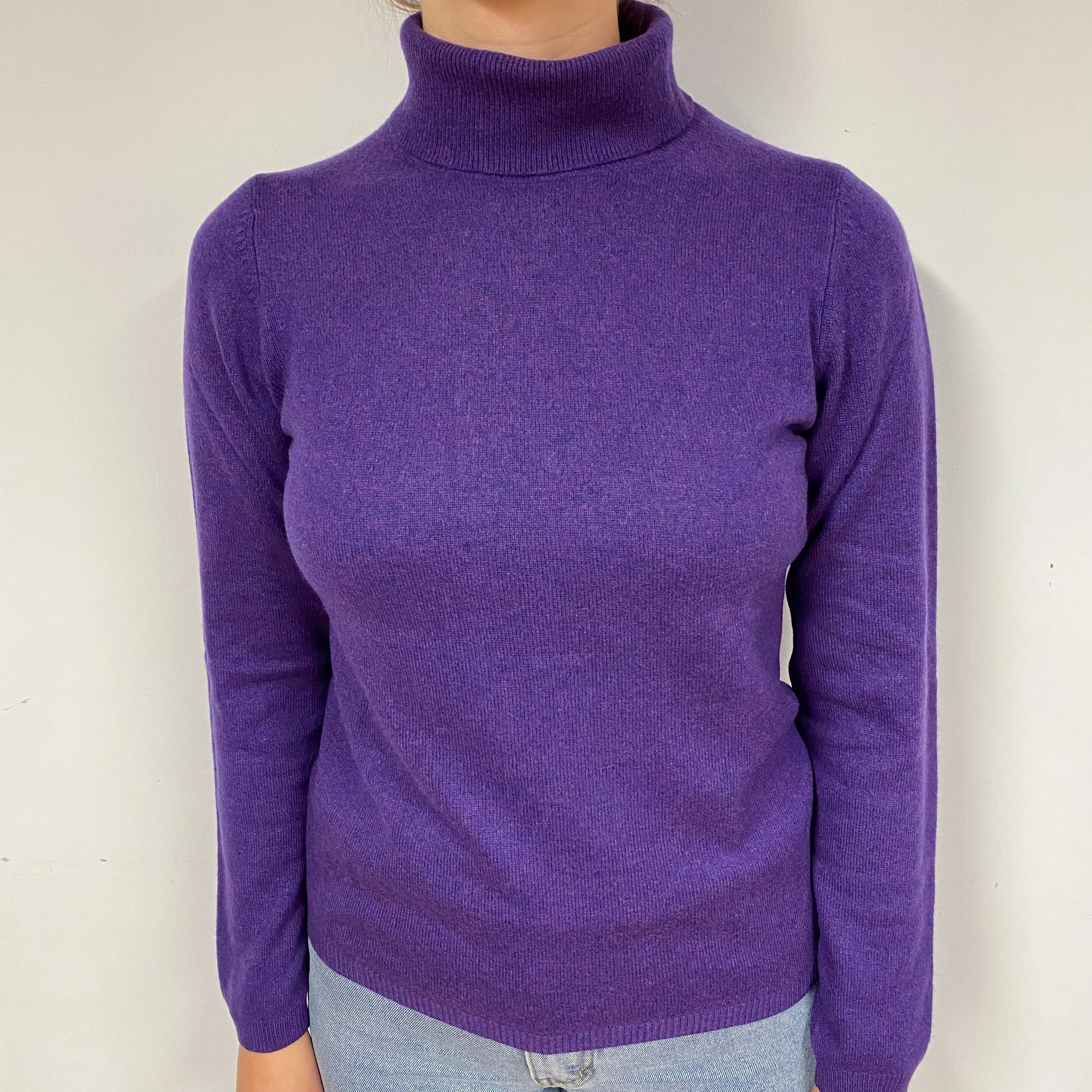 Pansy Purple Cashmere Polo Neck Jumper Small
