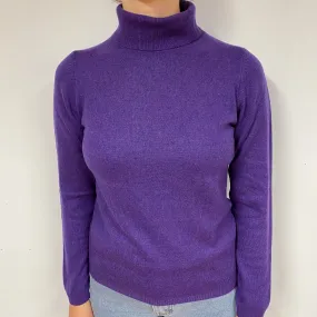 Pansy Purple Cashmere Polo Neck Jumper Small