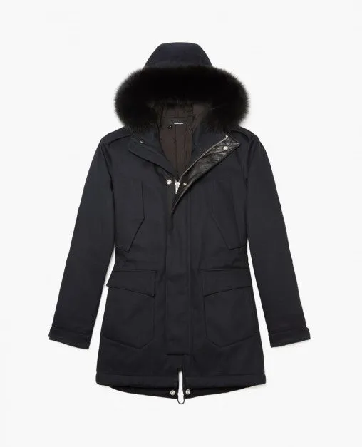 Parka en twill de coton, détails cuir