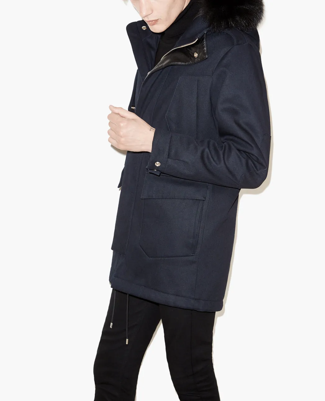 Parka en twill de coton, détails cuir