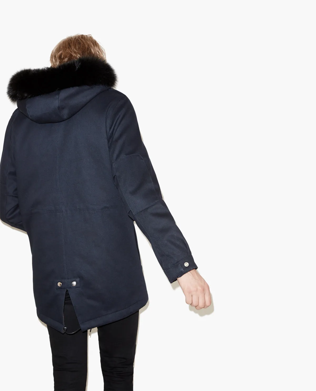 Parka en twill de coton, détails cuir