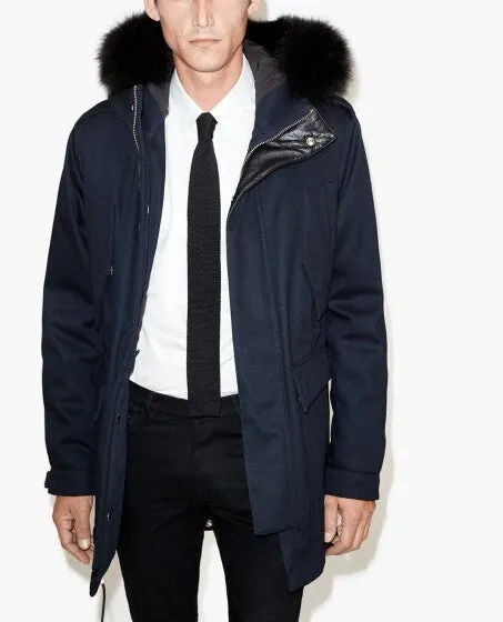 Parka en twill de coton, détails cuir