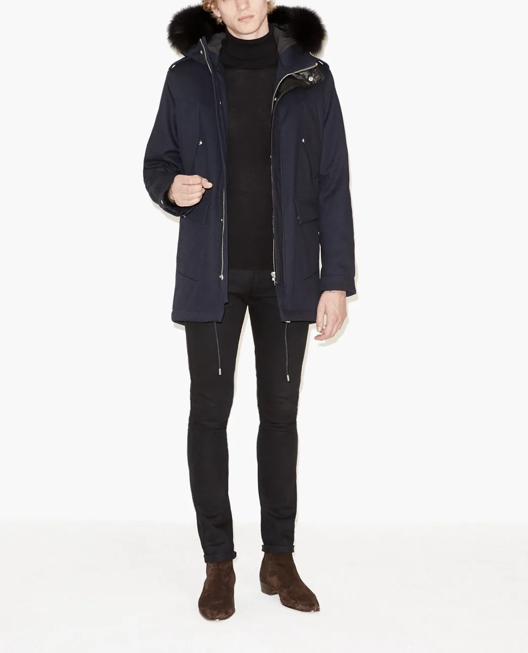 Parka en twill de coton, détails cuir