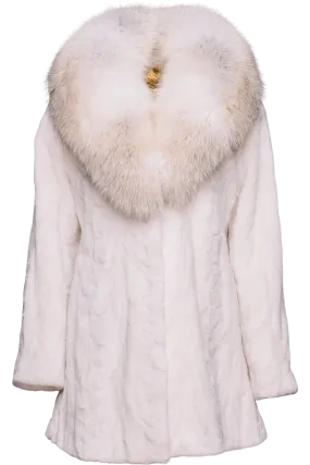 Pearl Sheared Mink Sections Fur Jacket - Golden Island Fox Fur Collar