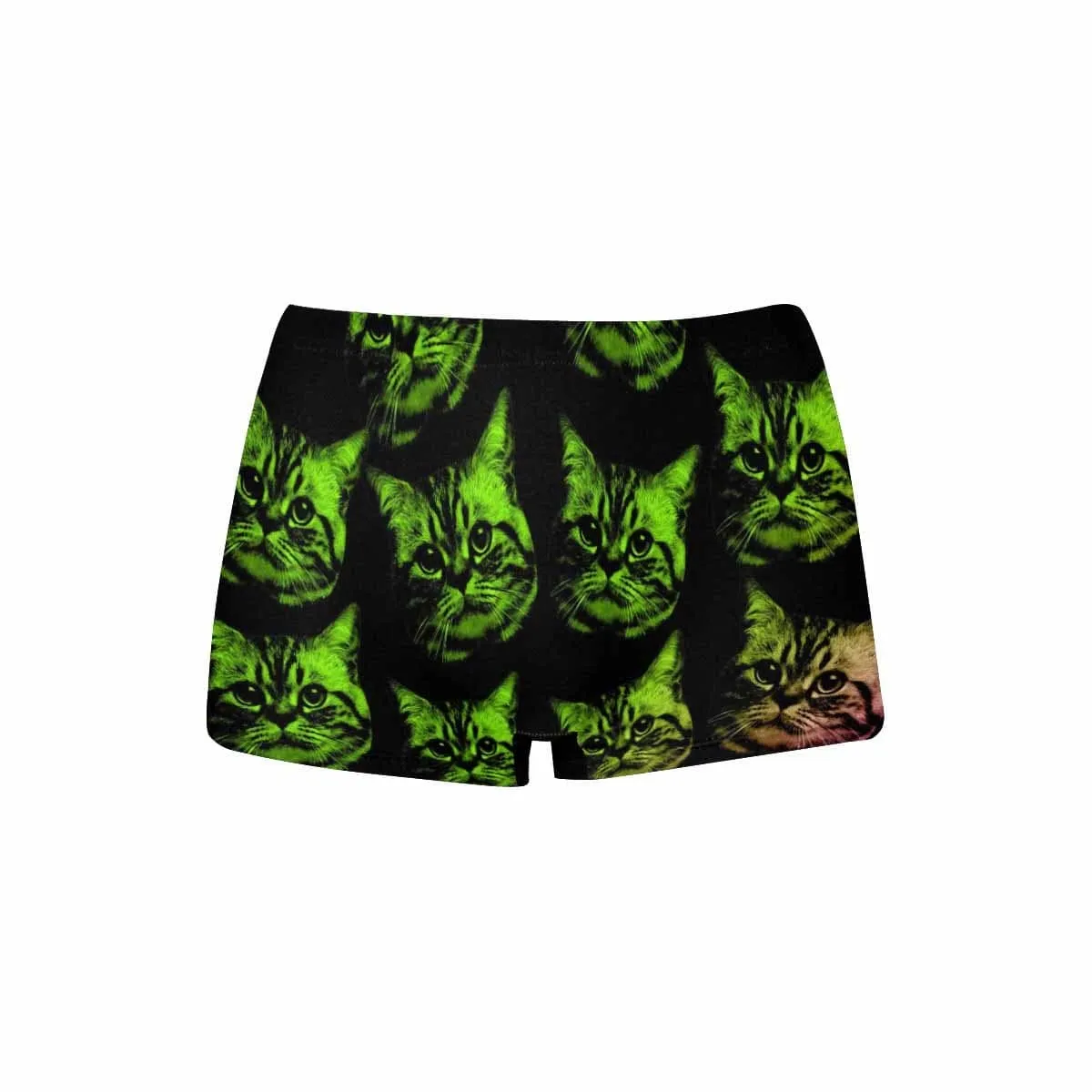 Personalized Face Women's Underwear Custom Green Cat Women's Boyshort Panties for Ladies