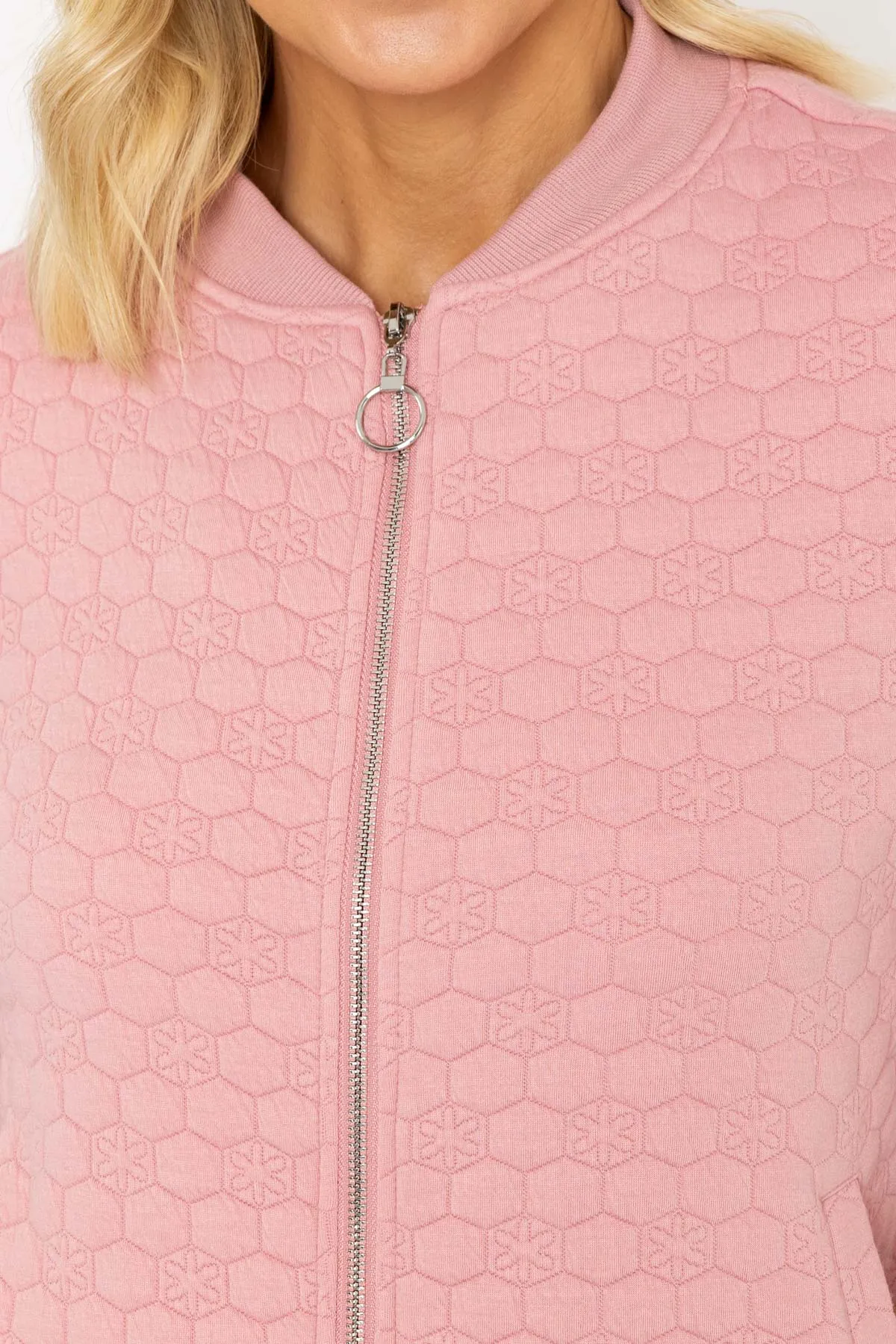 Pink Textured Fabric Bomber Jacket