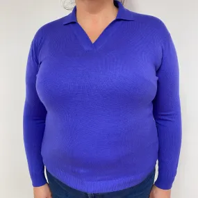 Purple Collared Cashmere V-Neck Jumper Extra Large