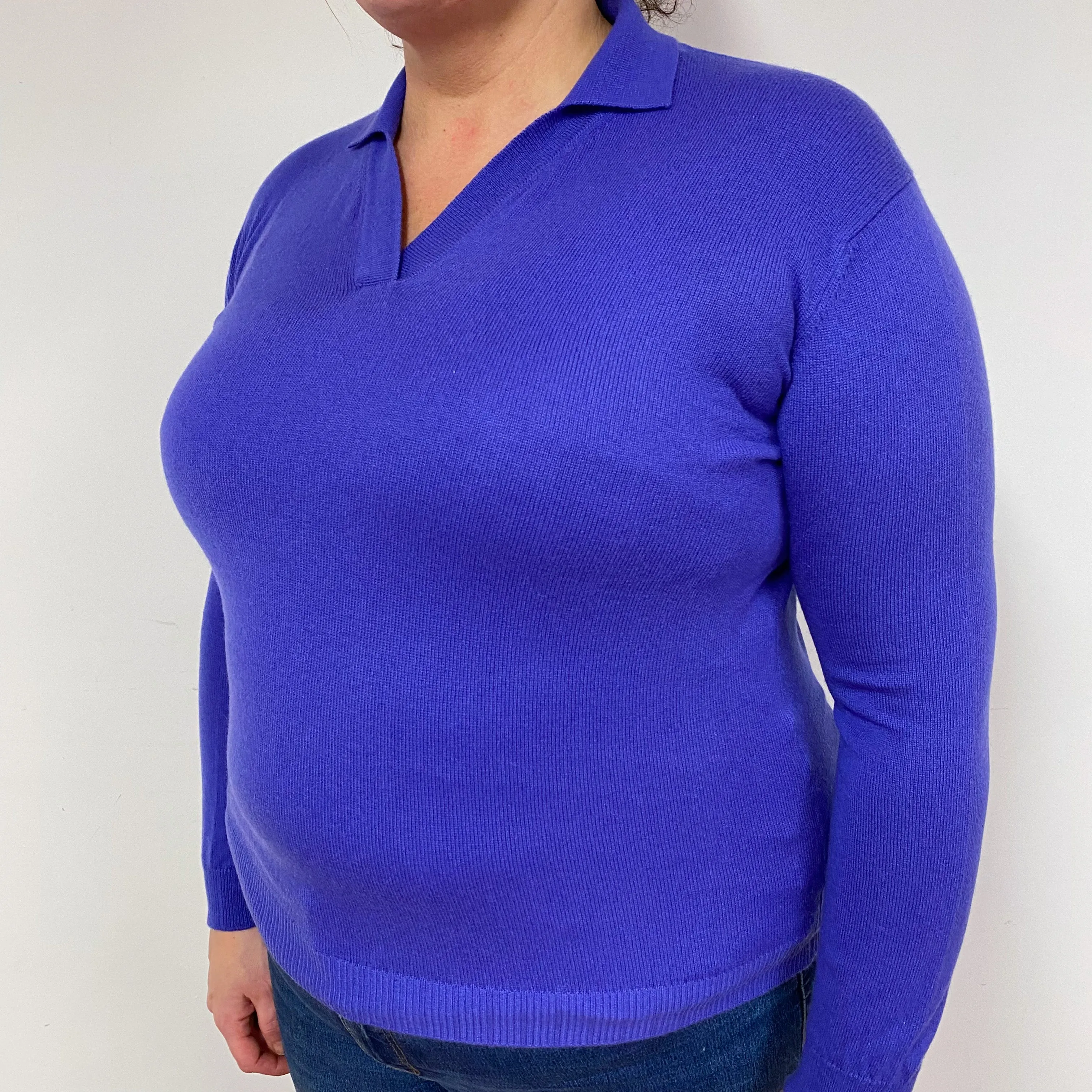 Purple Collared Cashmere V-Neck Jumper Extra Large