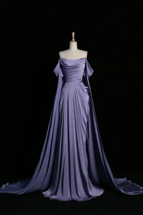 Purple Satin Long Prom Dress, Beautiful Off the Shoulder Evening Party Dress