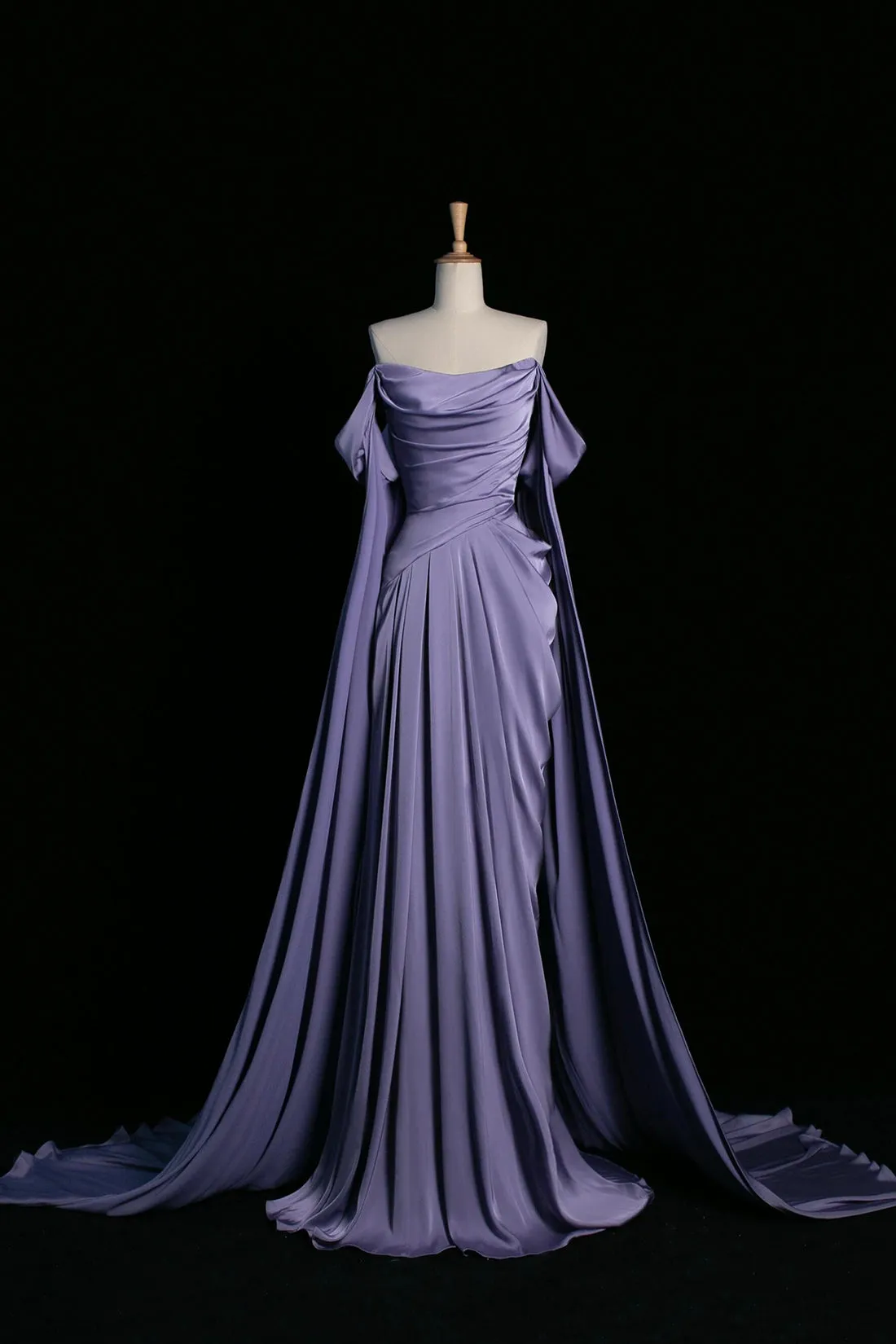 Purple Satin Long Prom Dress, Beautiful Off the Shoulder Evening Party Dress