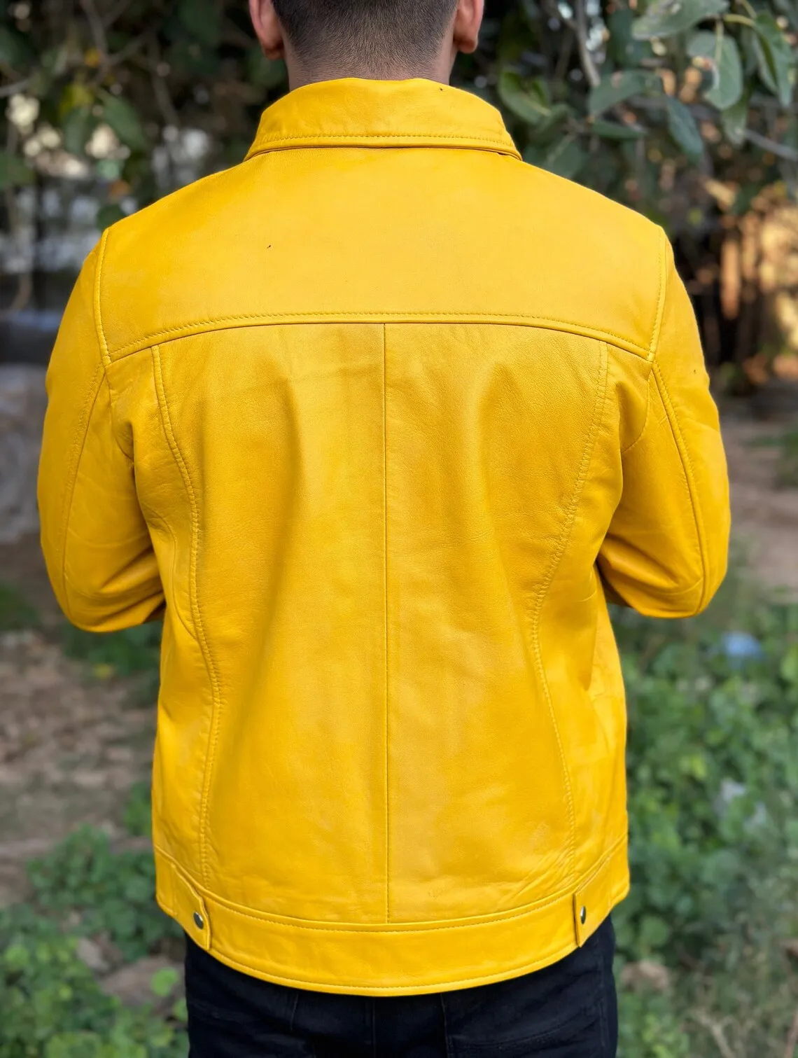 Qisa Genuine Real Leather Jacket Men Yellow Biker Motorcycle