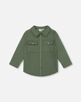 Quilted Canvas Overshirt With Pockets Forest Green