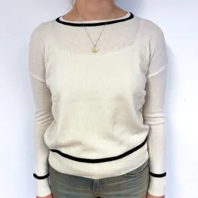 Rachel Zoe Cream and Black Cashmere Crew Neck Jumper Small