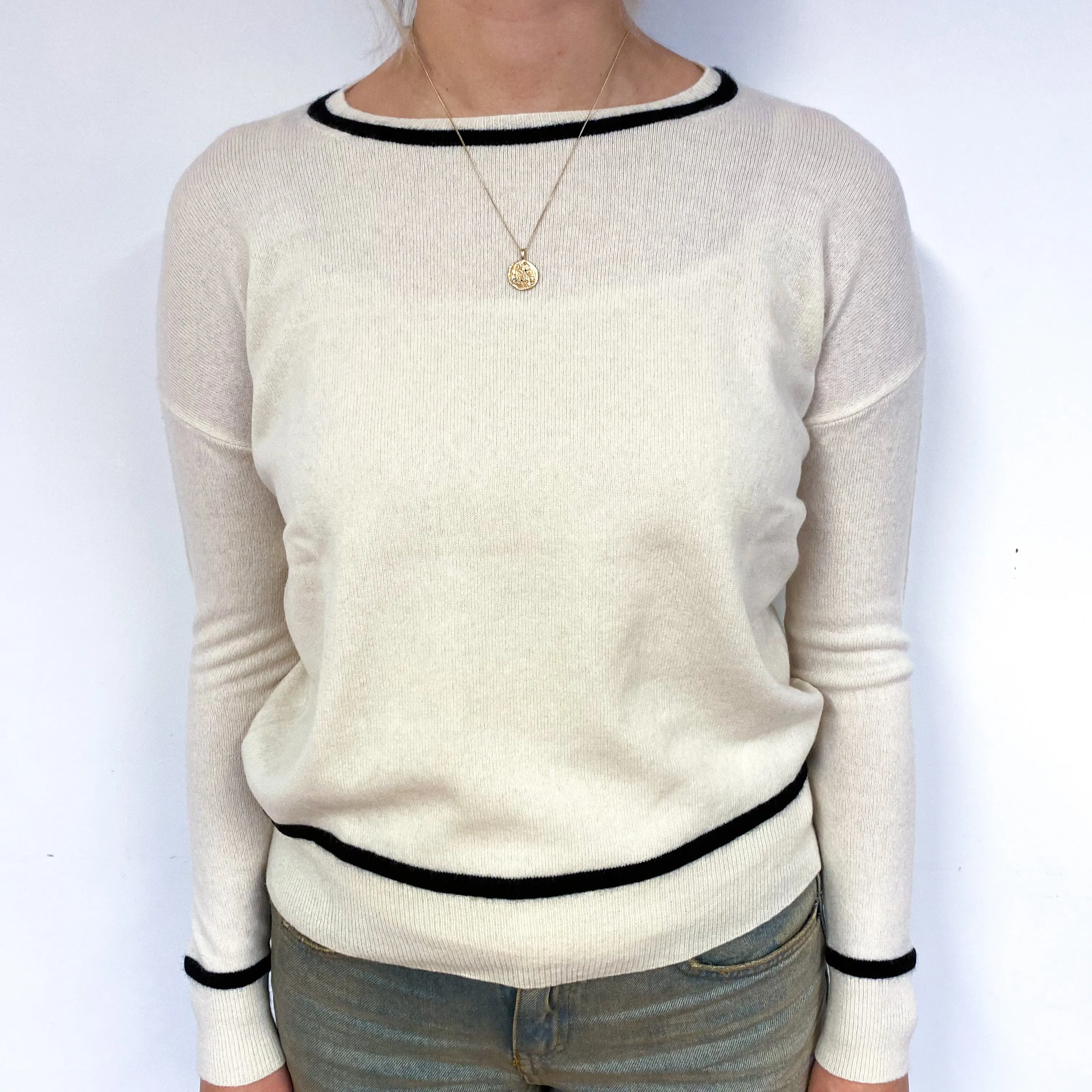 Rachel Zoe Cream and Black Cashmere Crew Neck Jumper Small