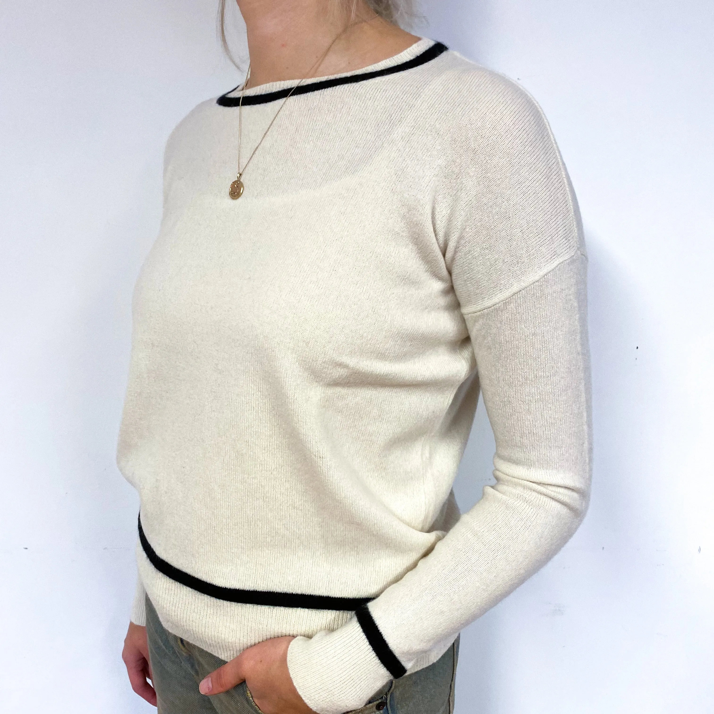 Rachel Zoe Cream and Black Cashmere Crew Neck Jumper Small