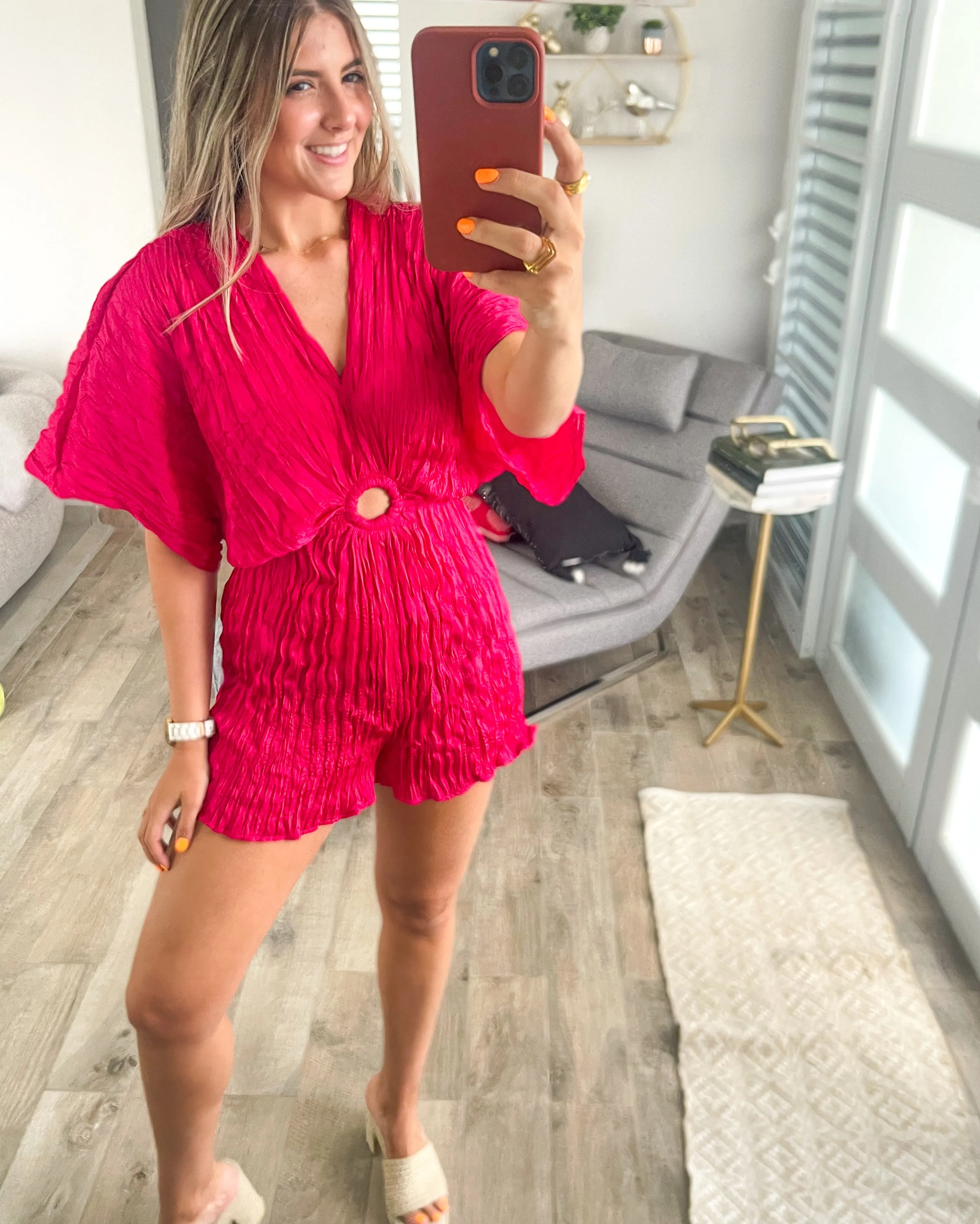 RASBERRY SATIN CRINKLE ROMPER