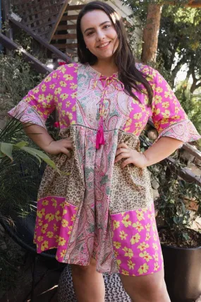 S, M, 2X only--(NO RETURNS) Mixed Floral Woven Babydoll Dress