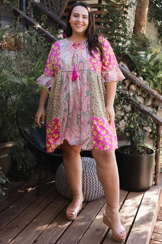 S, M, 2X only--(NO RETURNS) Mixed Floral Woven Babydoll Dress