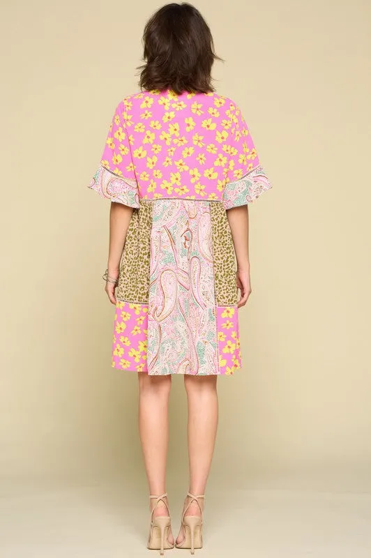 S, M, 2X only--(NO RETURNS) Mixed Floral Woven Babydoll Dress