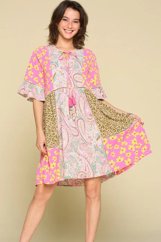 S, M, 2X only--(NO RETURNS) Mixed Floral Woven Babydoll Dress