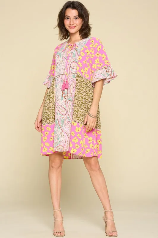 S, M, 2X only--(NO RETURNS) Mixed Floral Woven Babydoll Dress