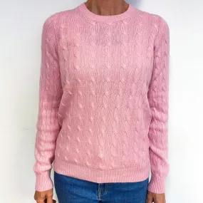 Scottish Pink Cable Cashmere Crew Neck Jumper Medium