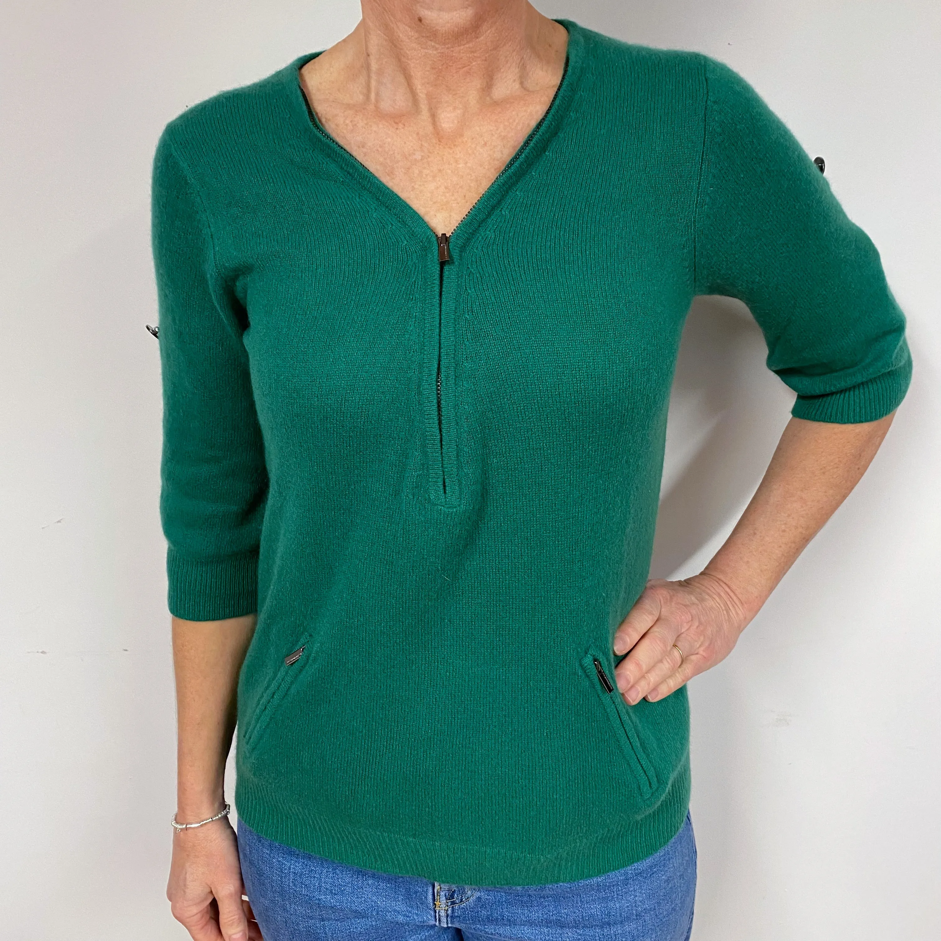 Shamrock Green Cashmere V-Neck Jumper Medium