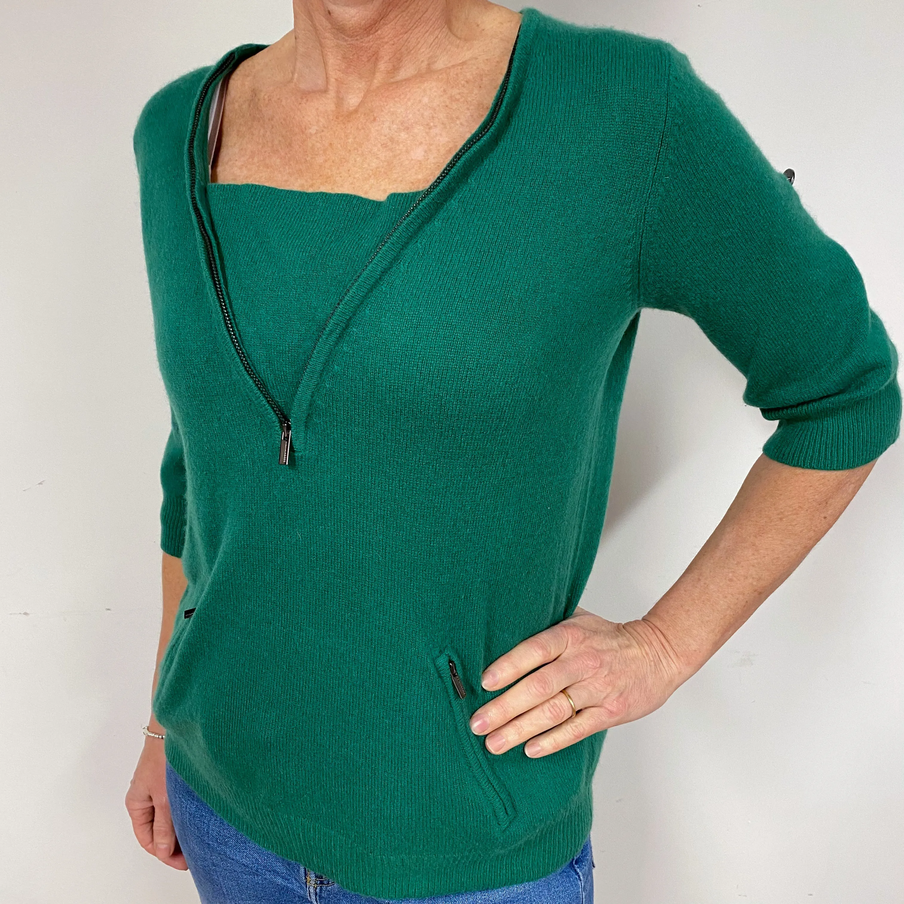Shamrock Green Cashmere V-Neck Jumper Medium