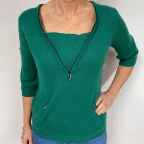 Shamrock Green Cashmere V-Neck Jumper Medium