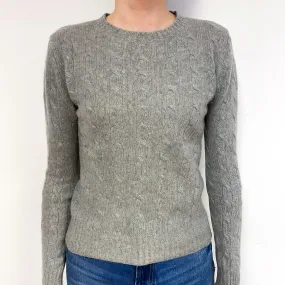 Smoke Grey Cable Cashmere Crew Neck Jumper Extra Small