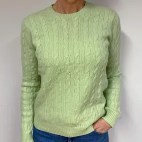 Soft Green Cable Cashmere Crew Neck Jumper Medium